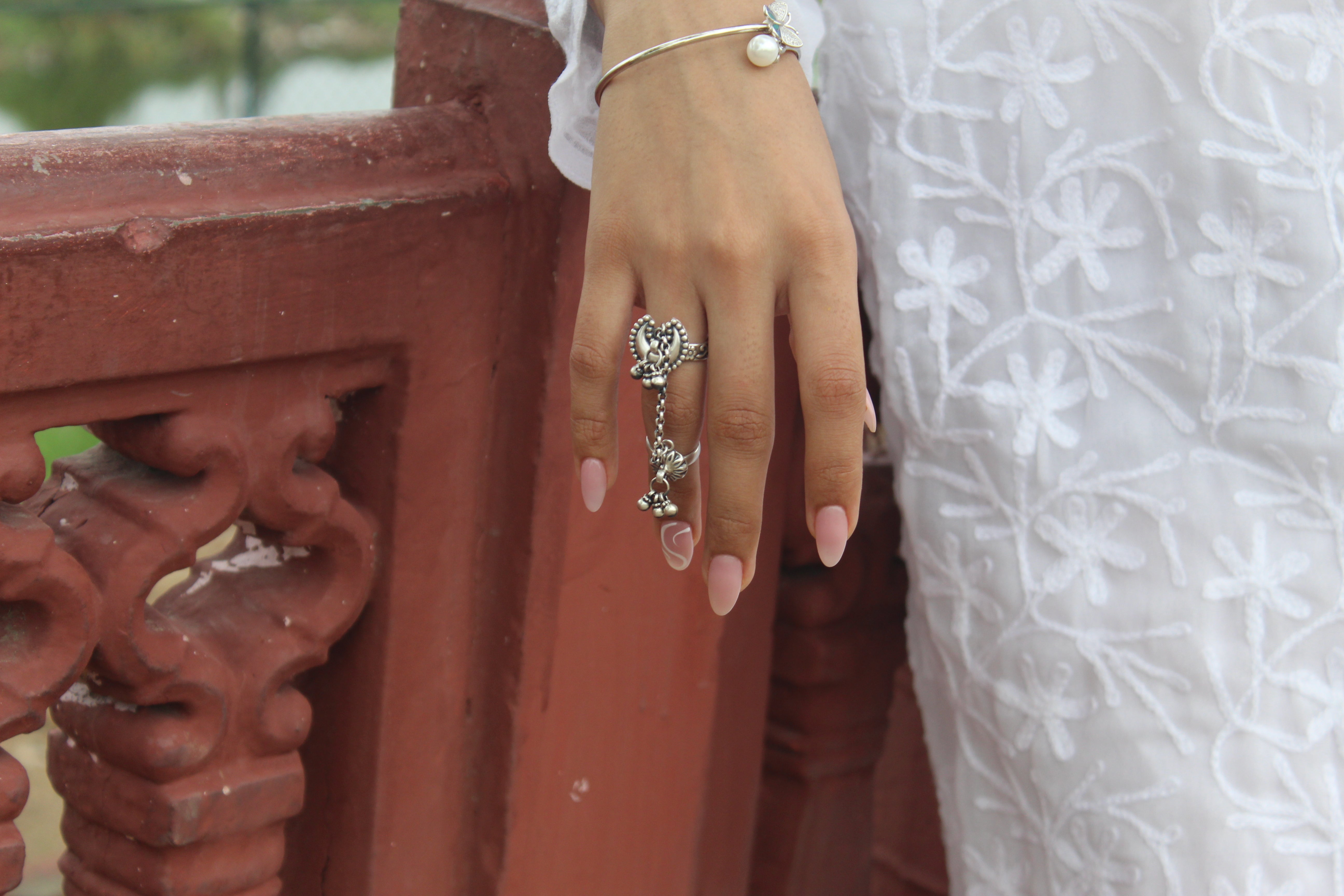 Silver Twin Ring With Moon & Ghungroo